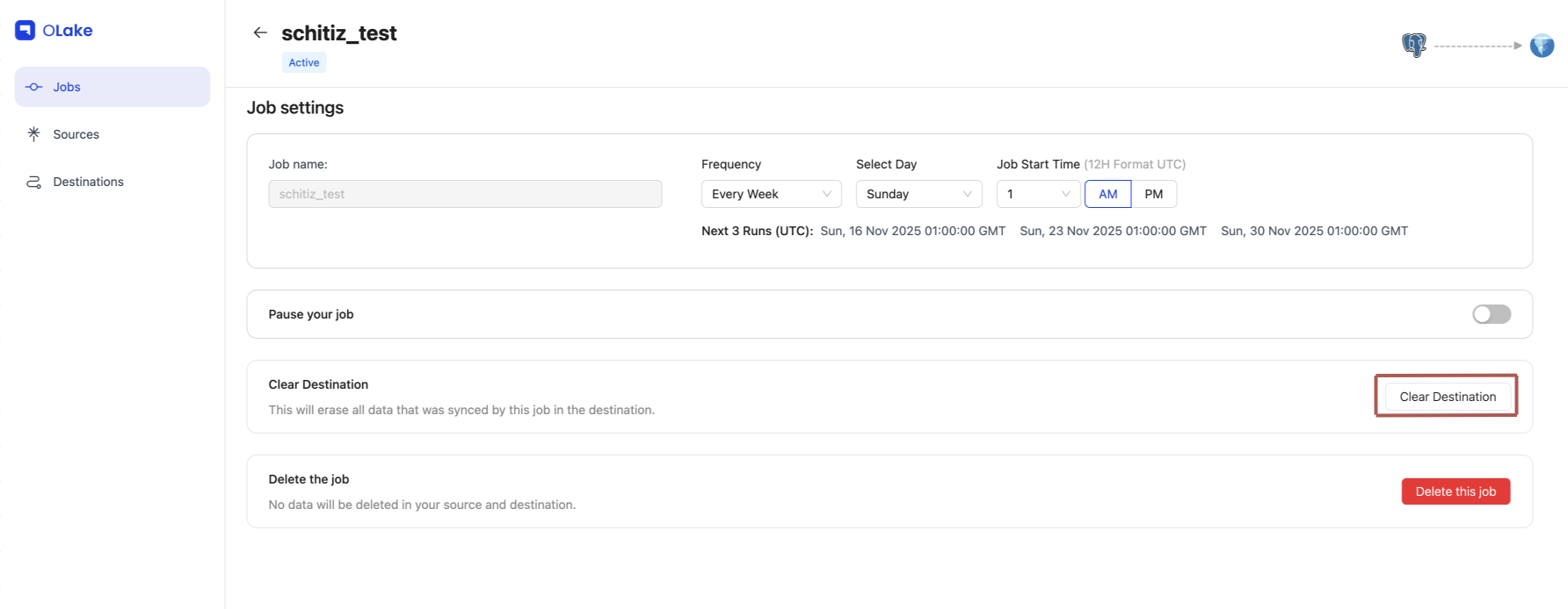 Clear Destination in Job Settings