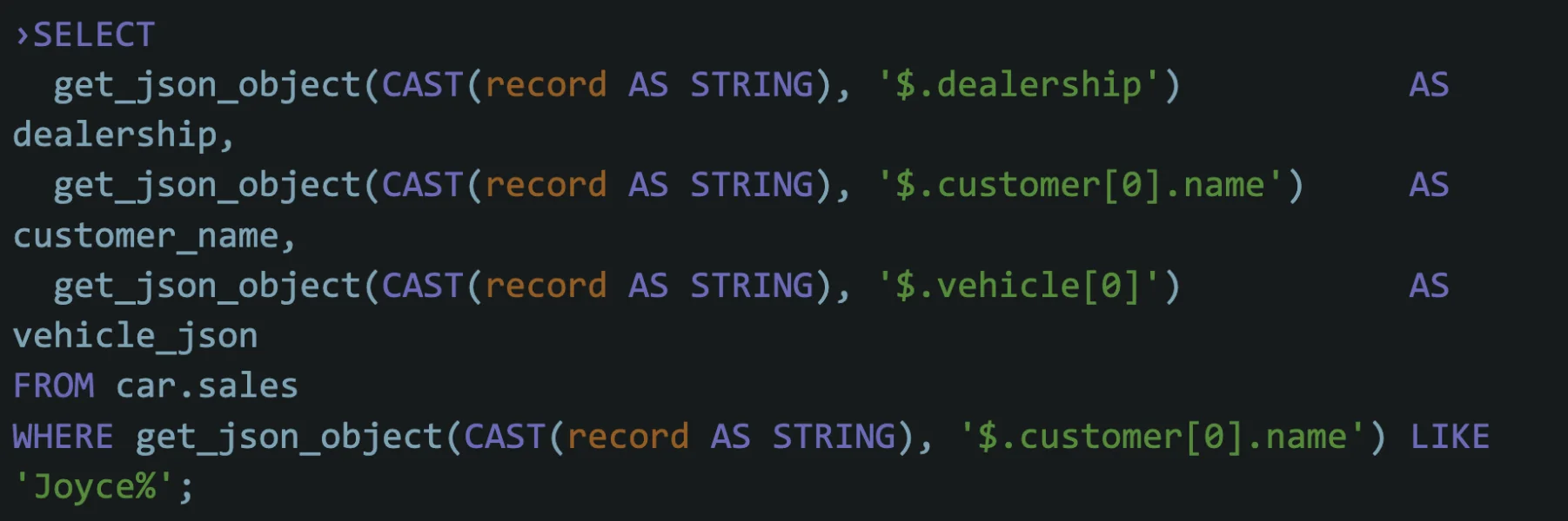 Query variant data with JSON functions