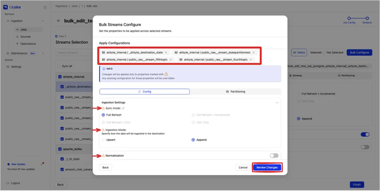 Bulk Configuration on the streams
