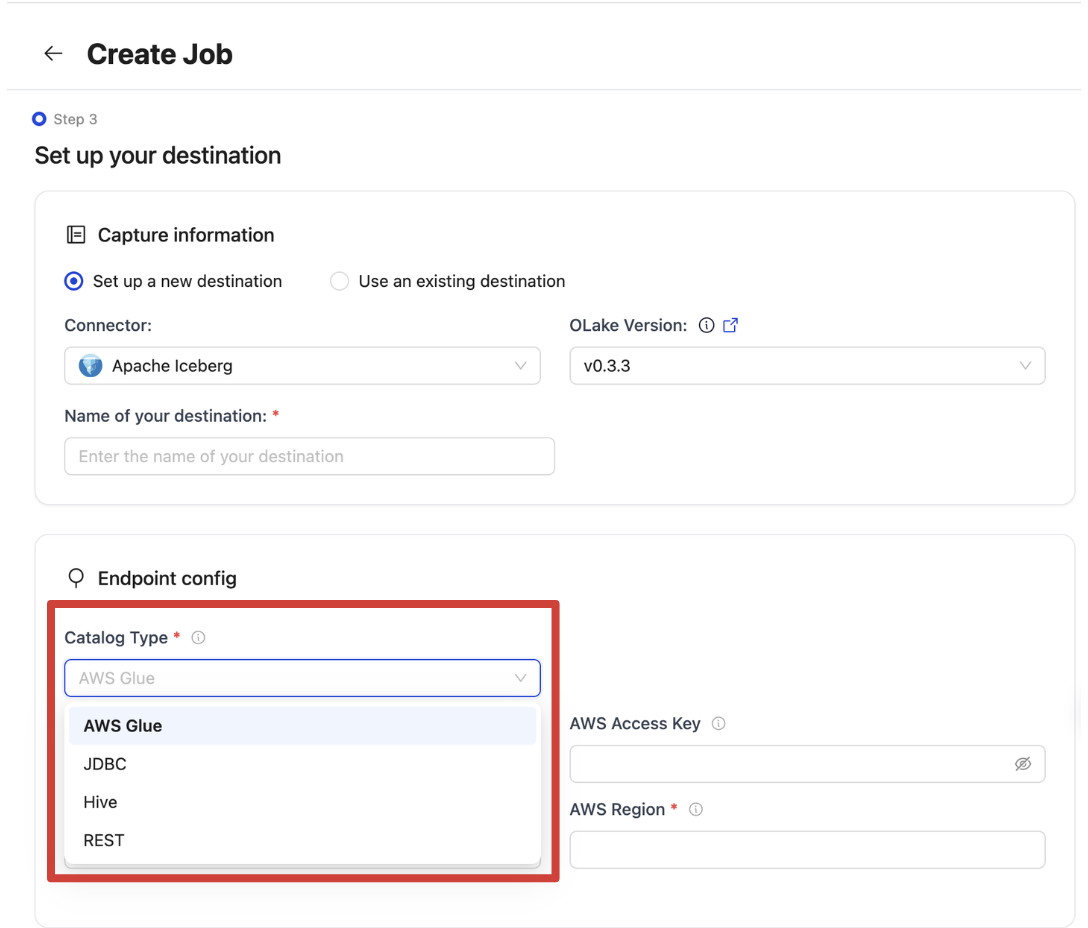 Job destination
catalog