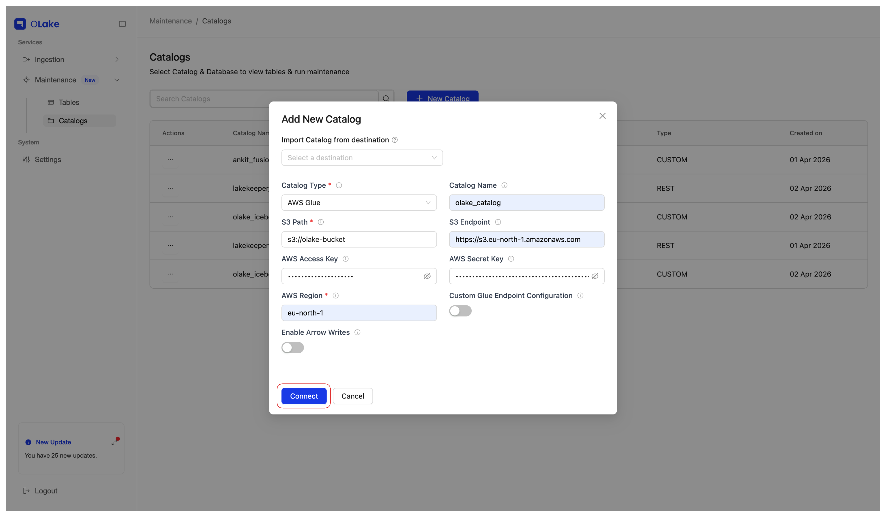 Catalog connected view