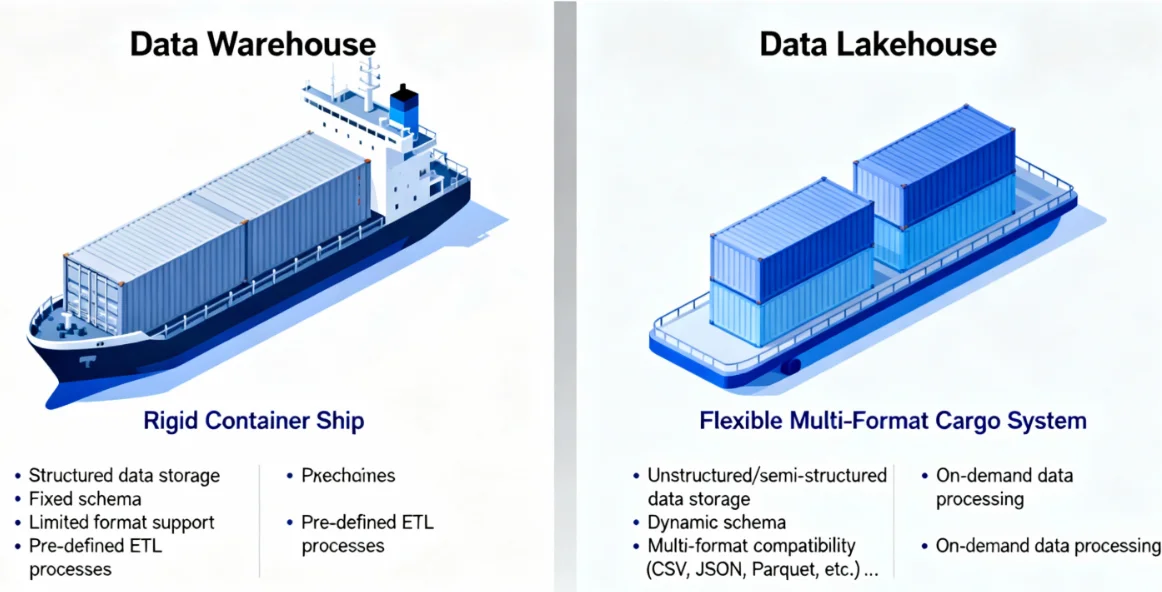 Data modalities comparison between warehouse and lakehouse