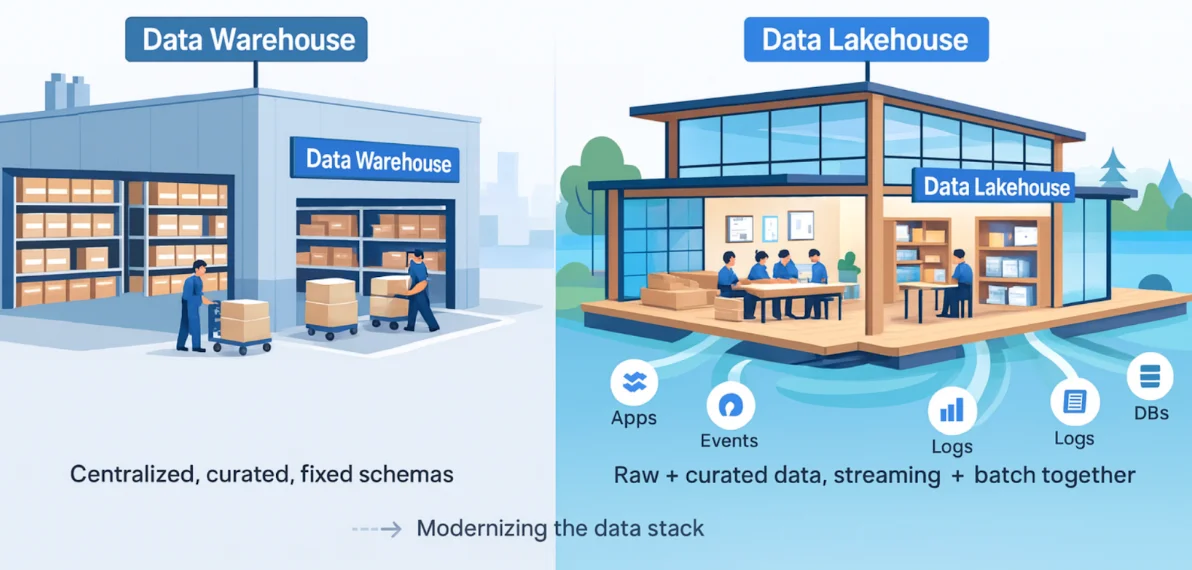 Data Warehouse vs Data Lakehouse comparison
