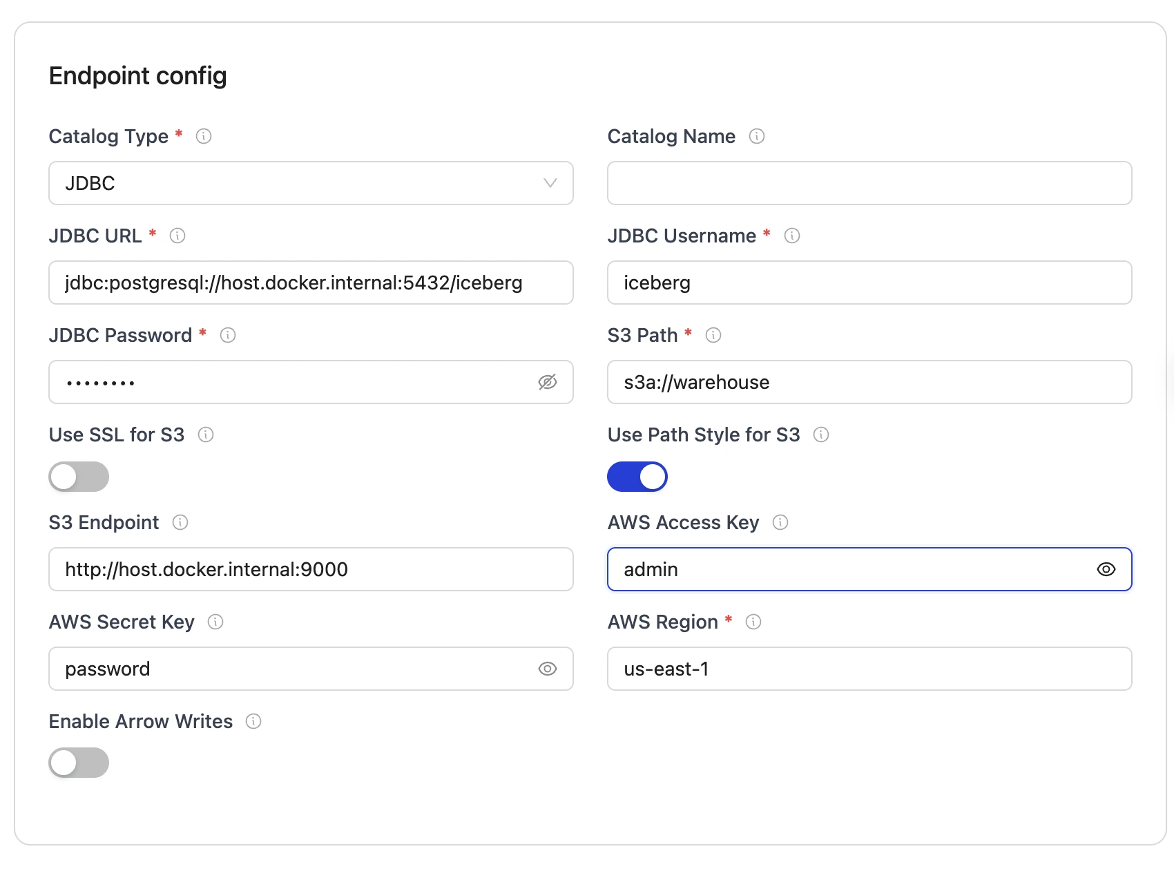 destination configuration