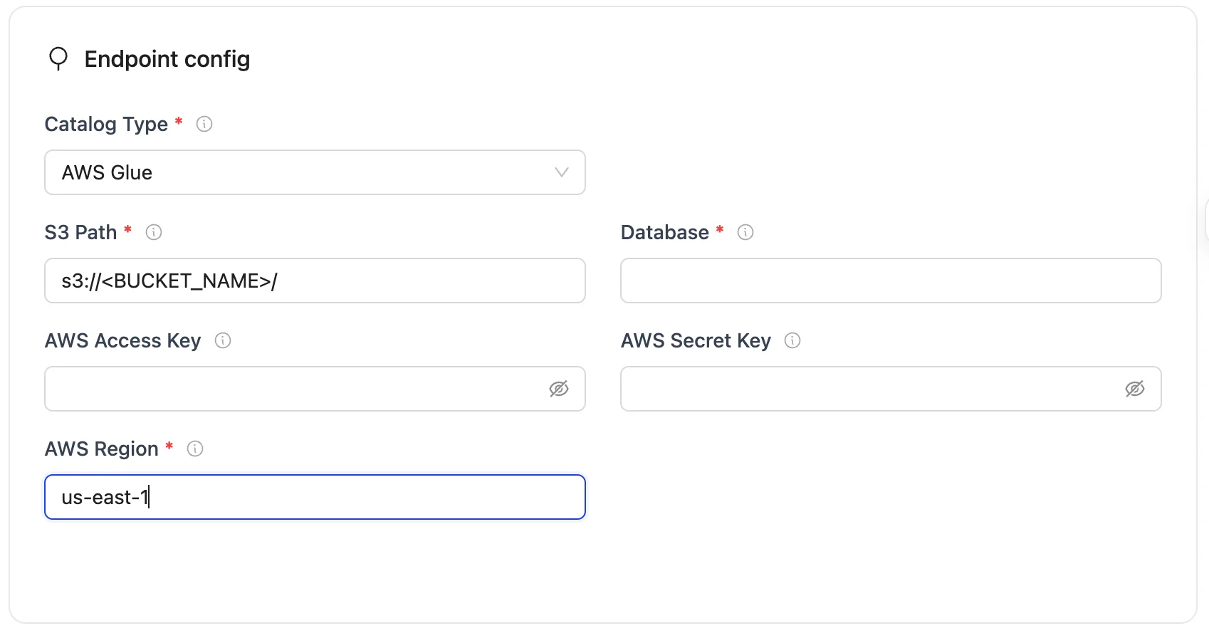 AWS Glue UI Configuration