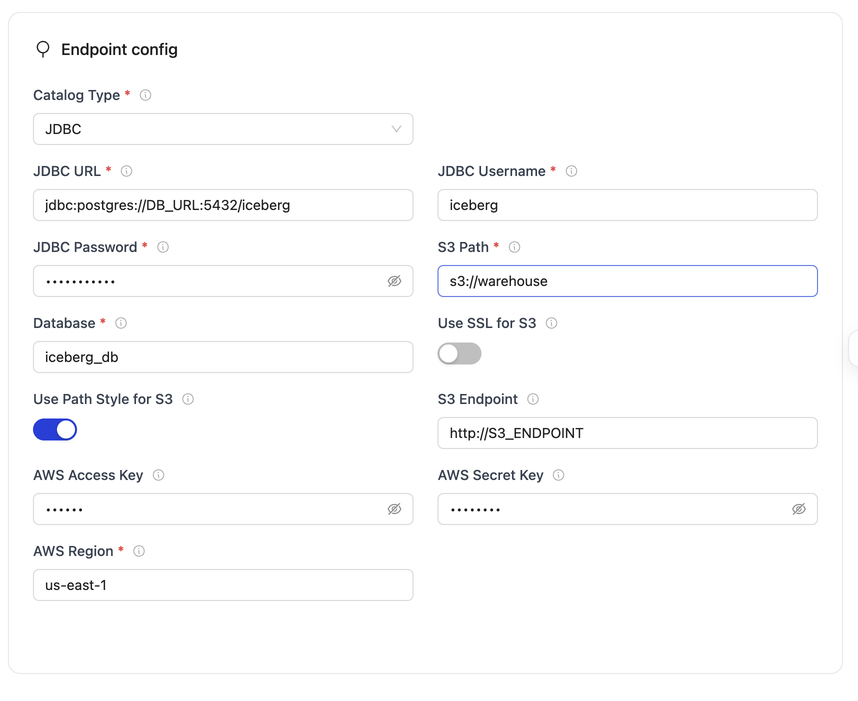 JDBC Catalog OLake UI Configuration