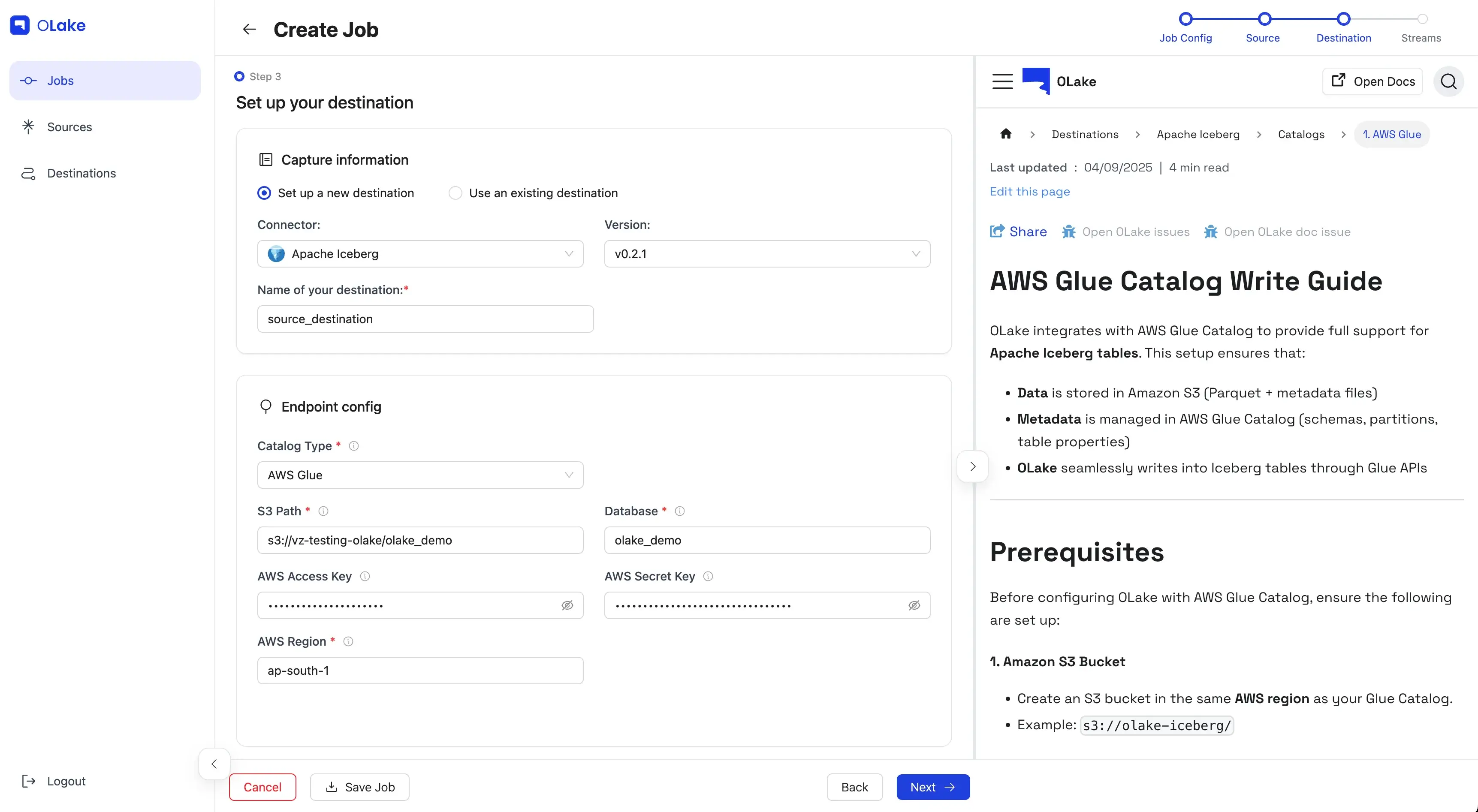 Job dest config