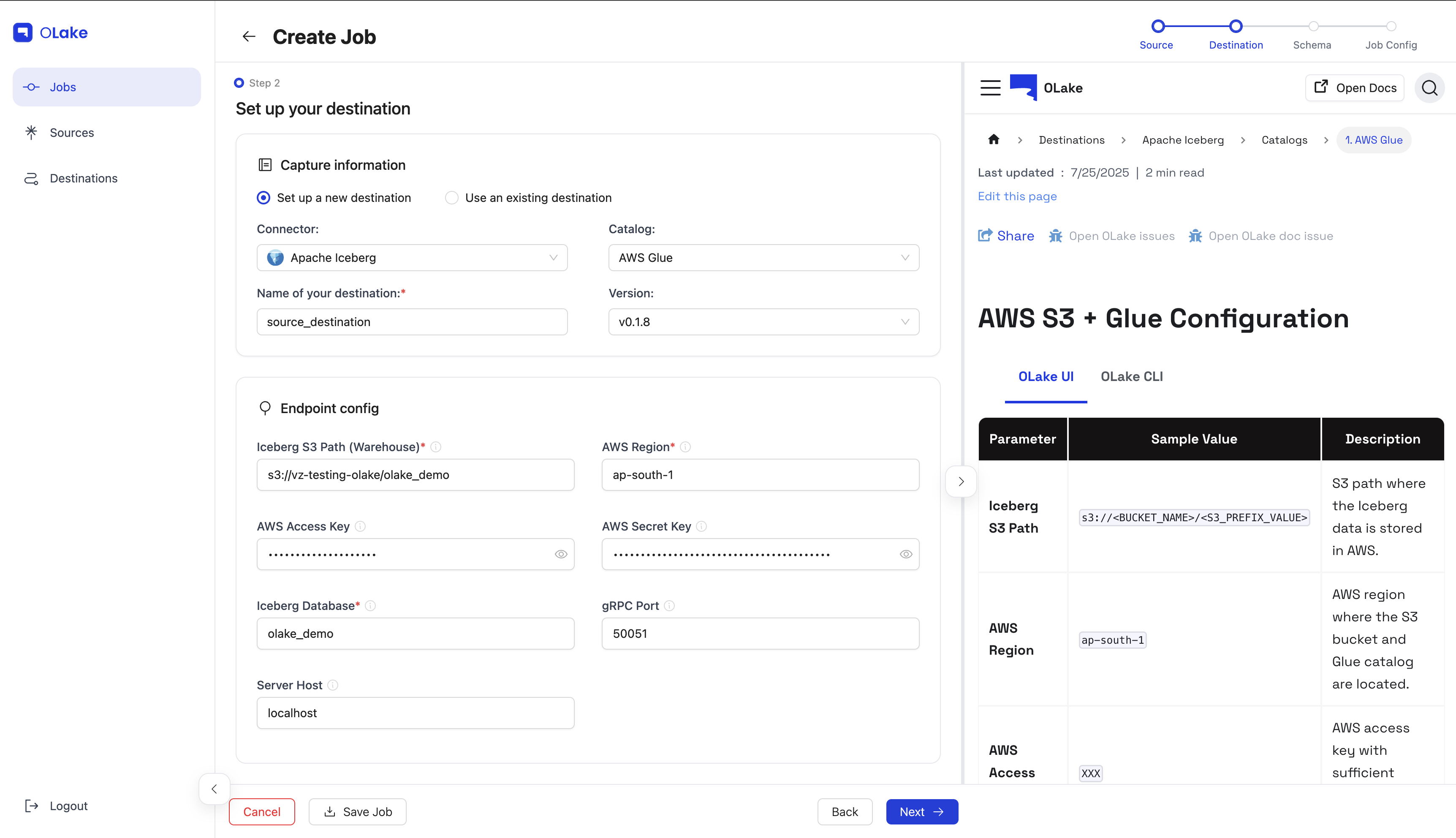 Job dest config