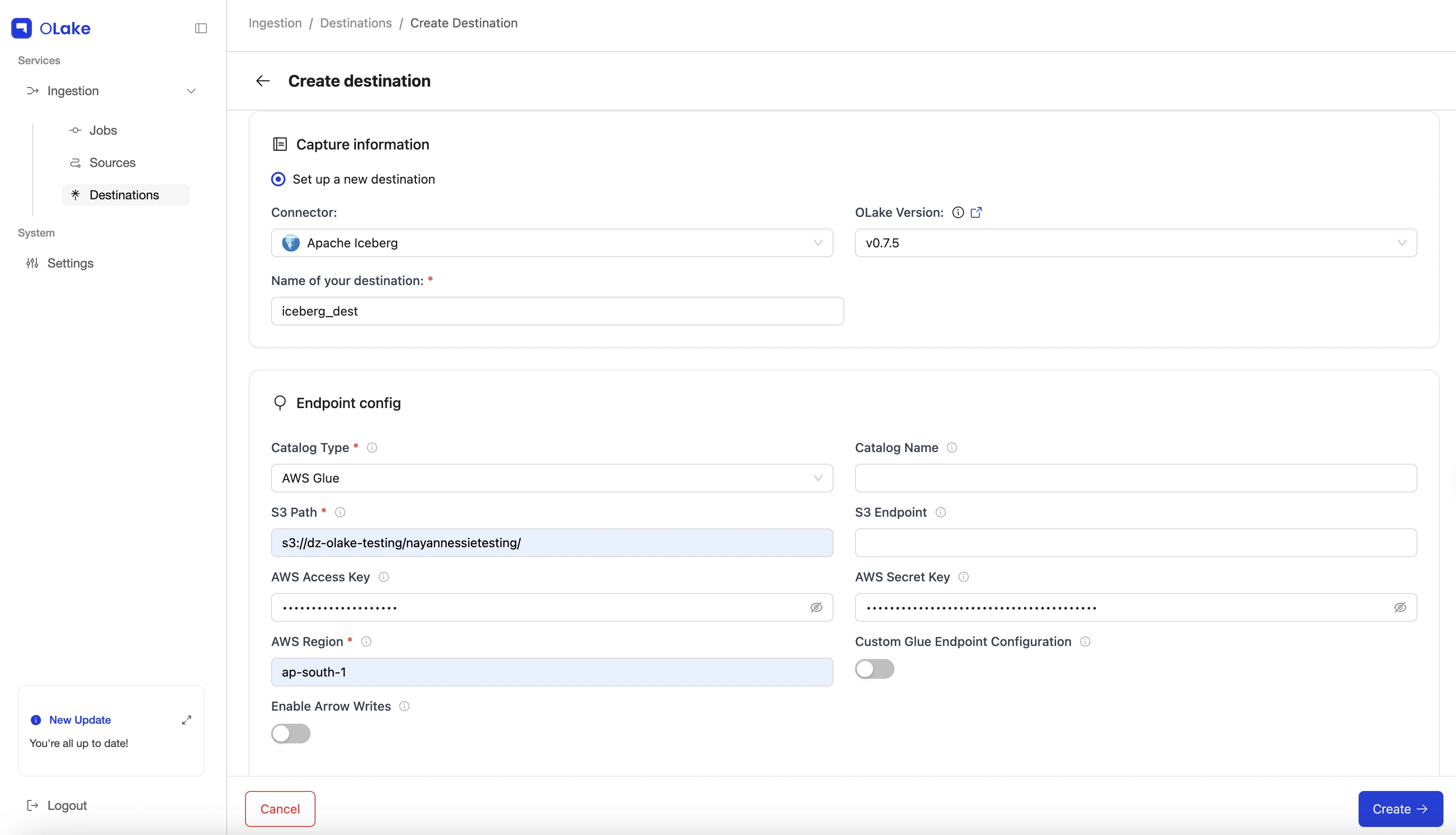 Job destination
config