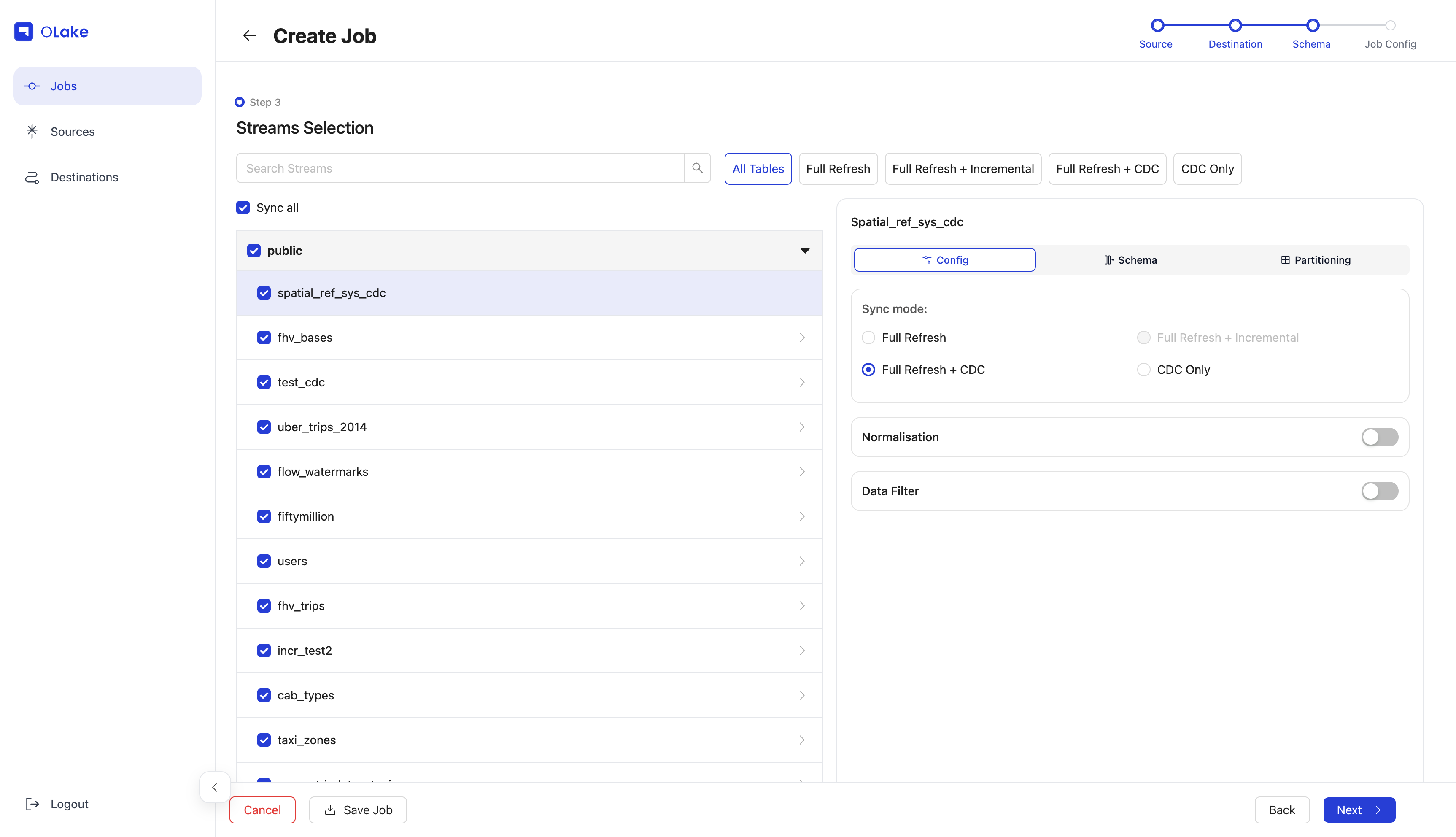 Job streams page