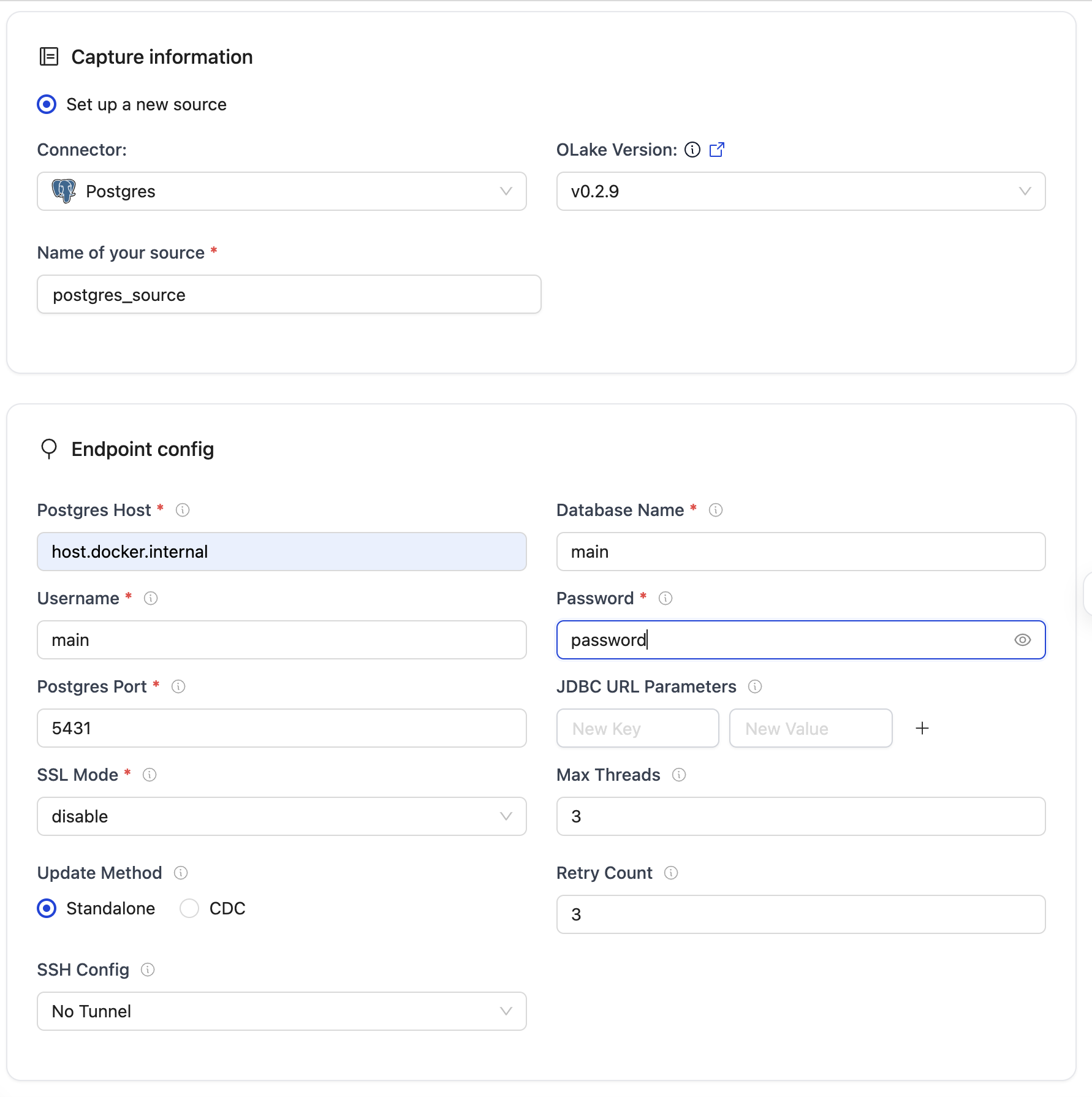 Postgres source setup