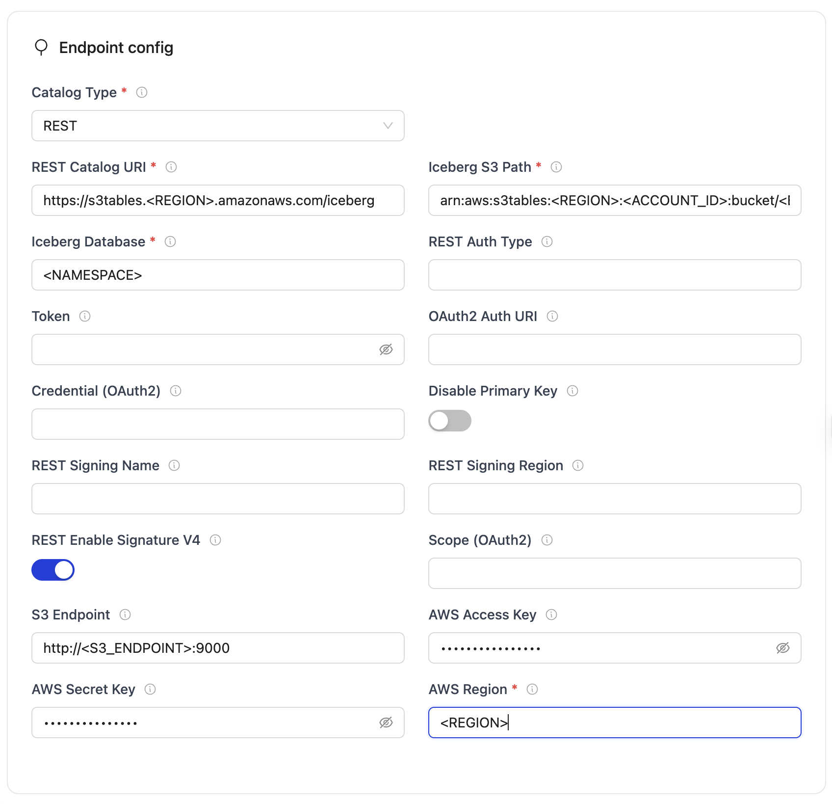 S3 Tables UI Configuration