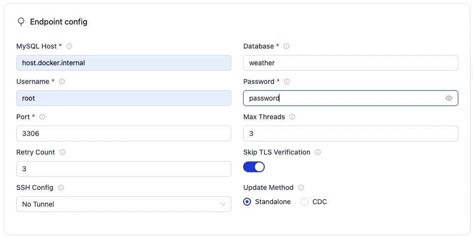 Setting up Source Configuration