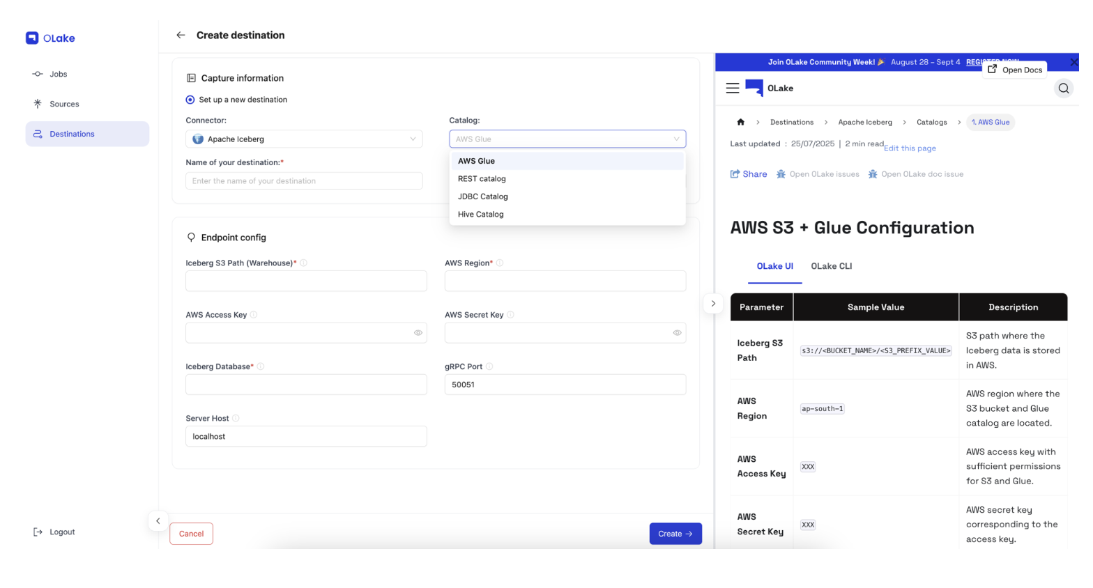 Iceberg Destination Configuration
