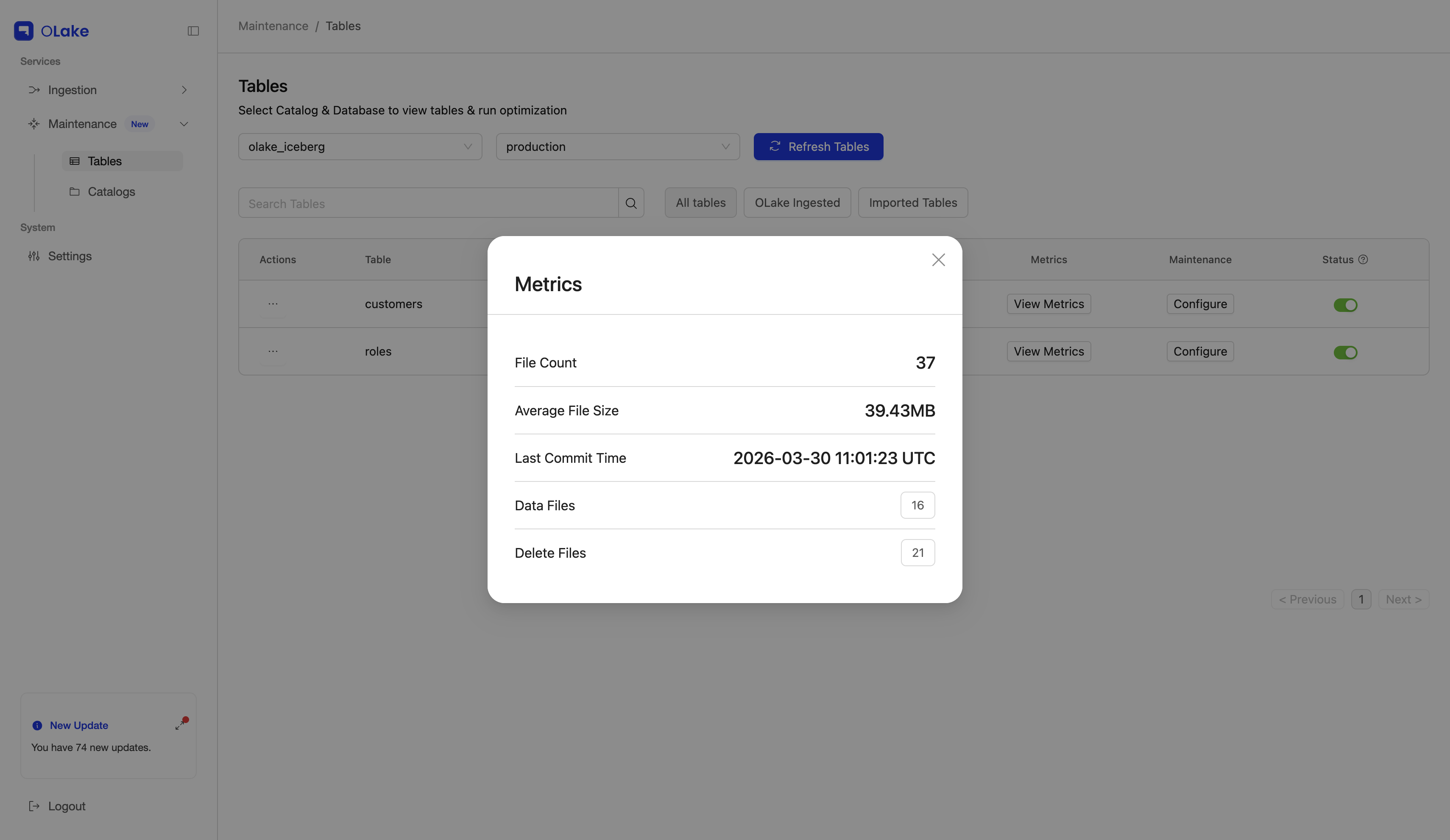 Table Metrics