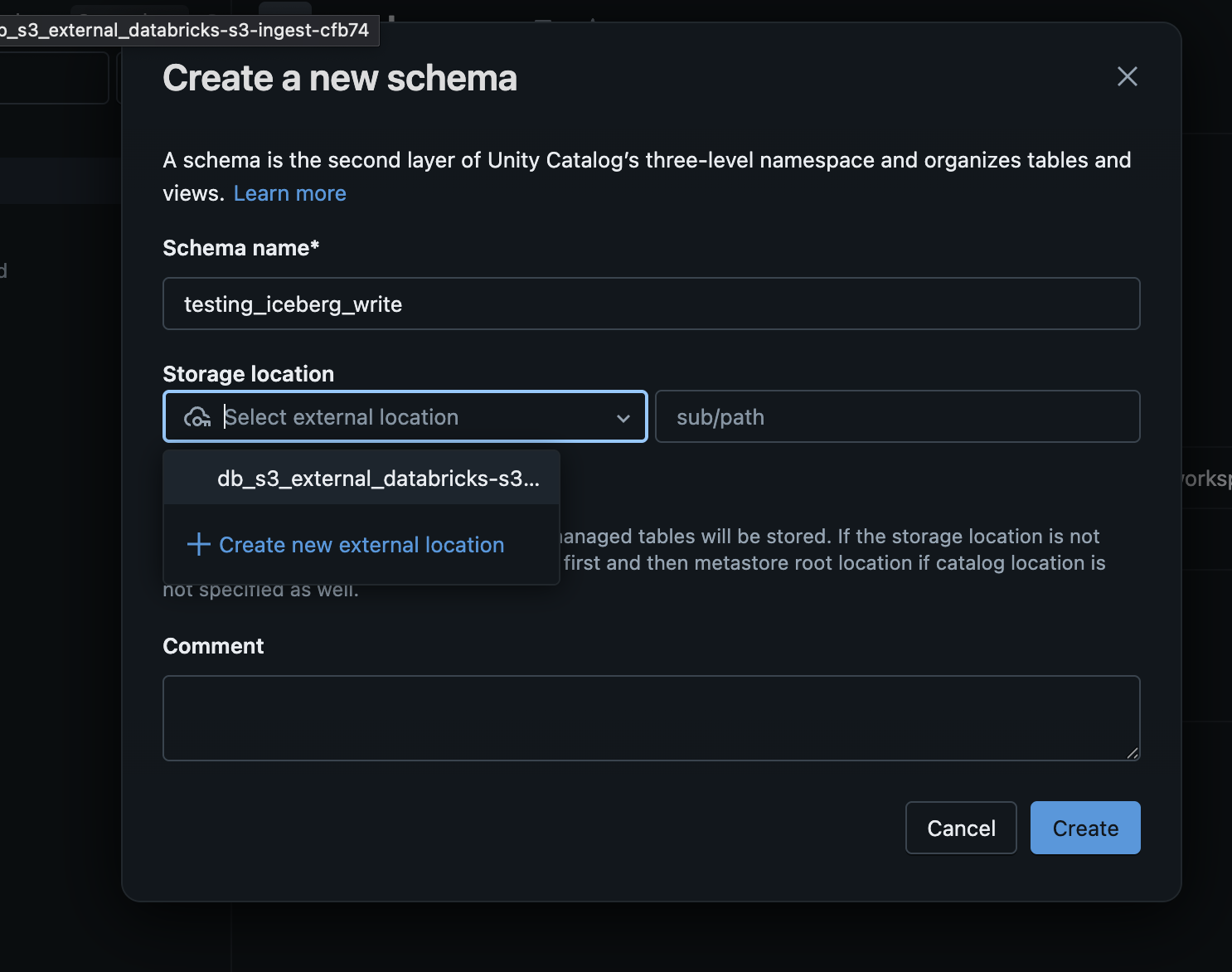 Create New Schema Dialog