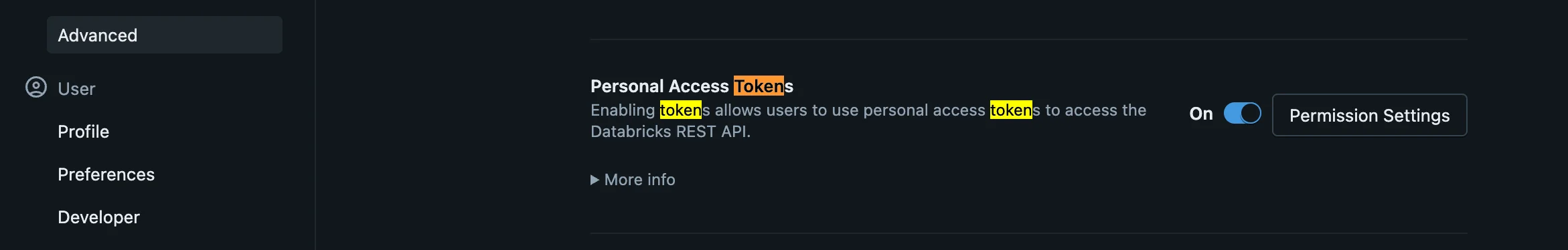 Personal Access Tokens Settings