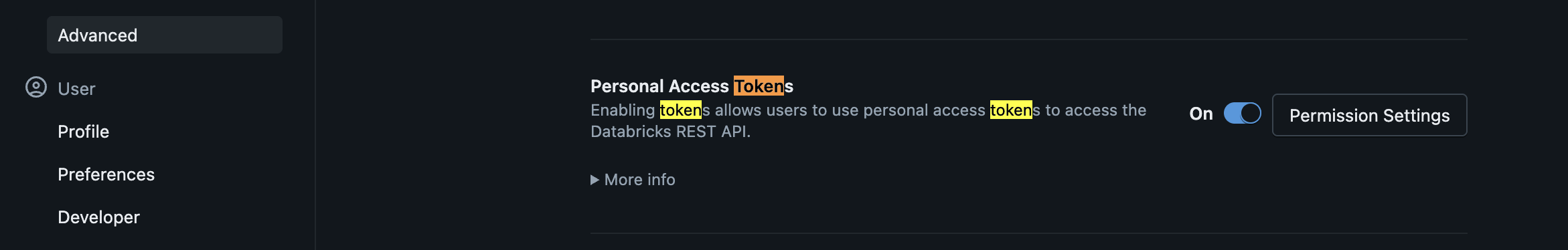 Personal Access Tokens Settings