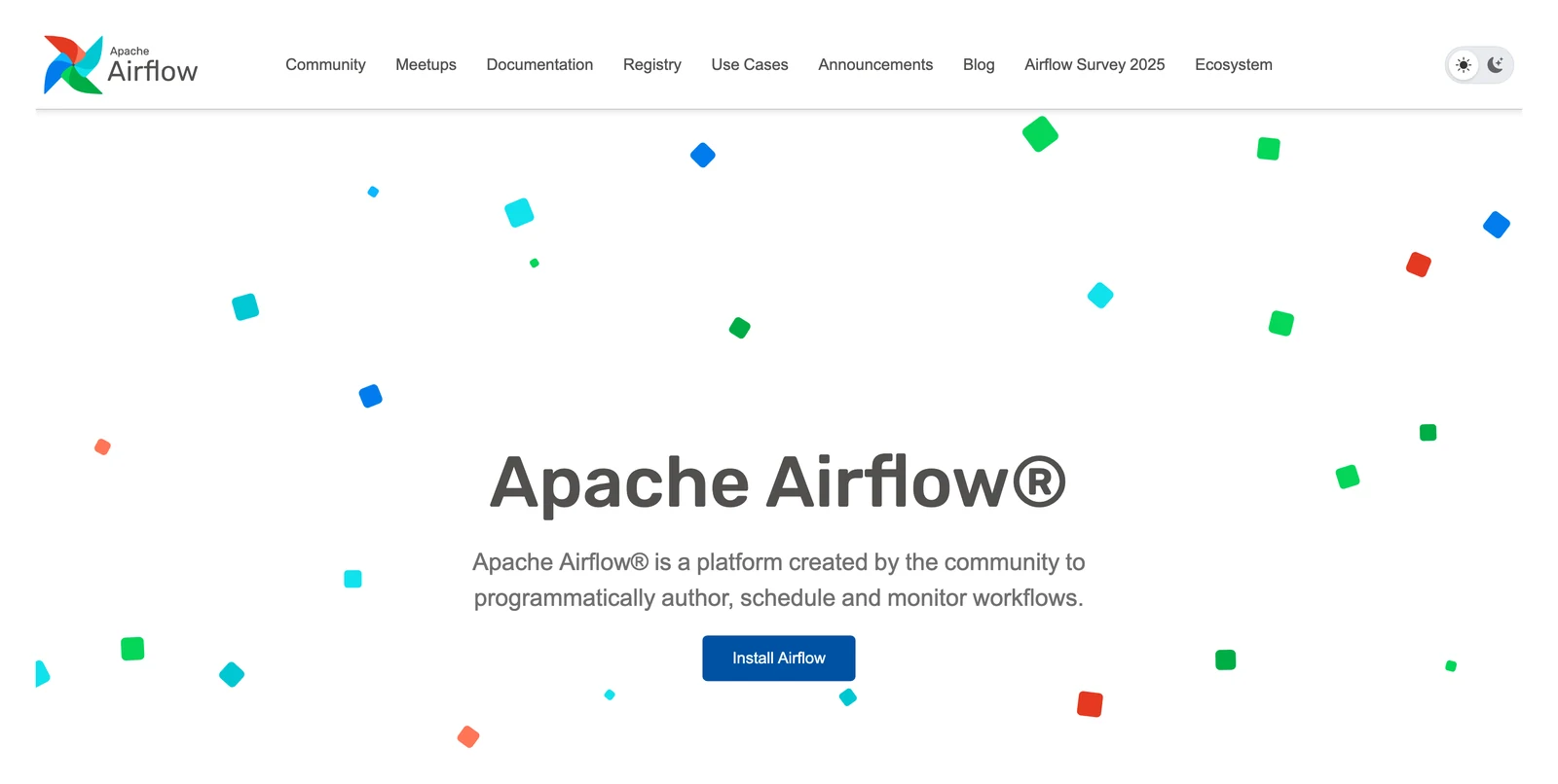 Apache Airflow home page showing its headline and main navigation