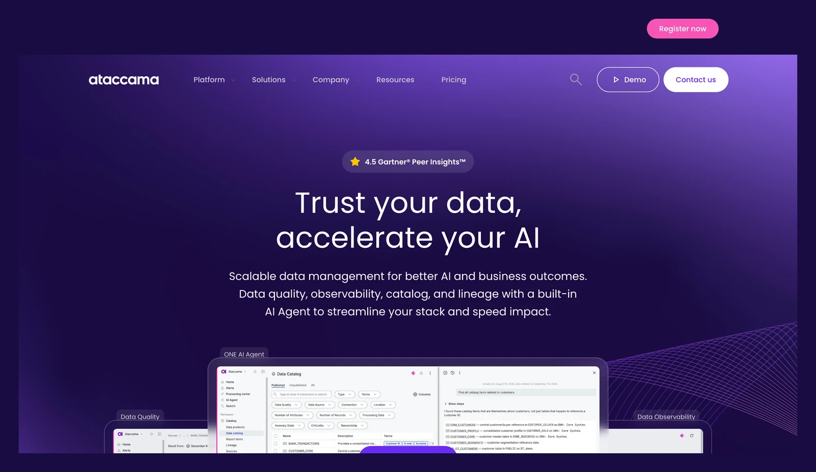 Ataccama ONE home page showing its headline and main navigation