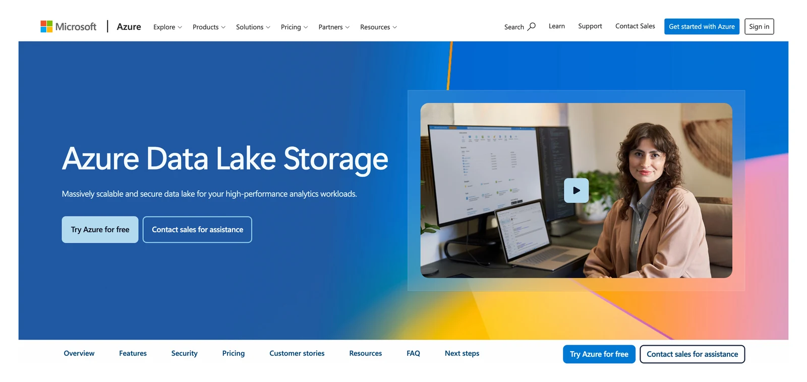 Azure Data Lake Storage home page showing its headline and main navigation