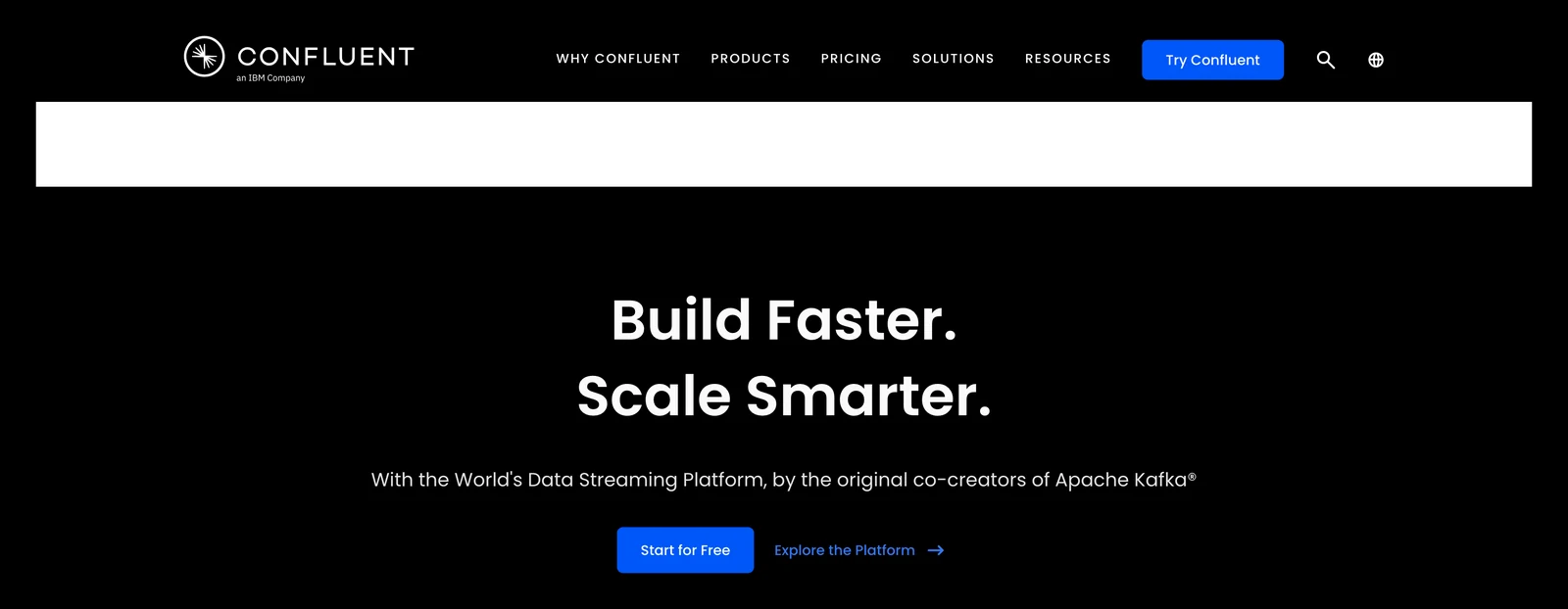 Confluent Cloud (incl. Tableflow) home page showing its headline and main navigation