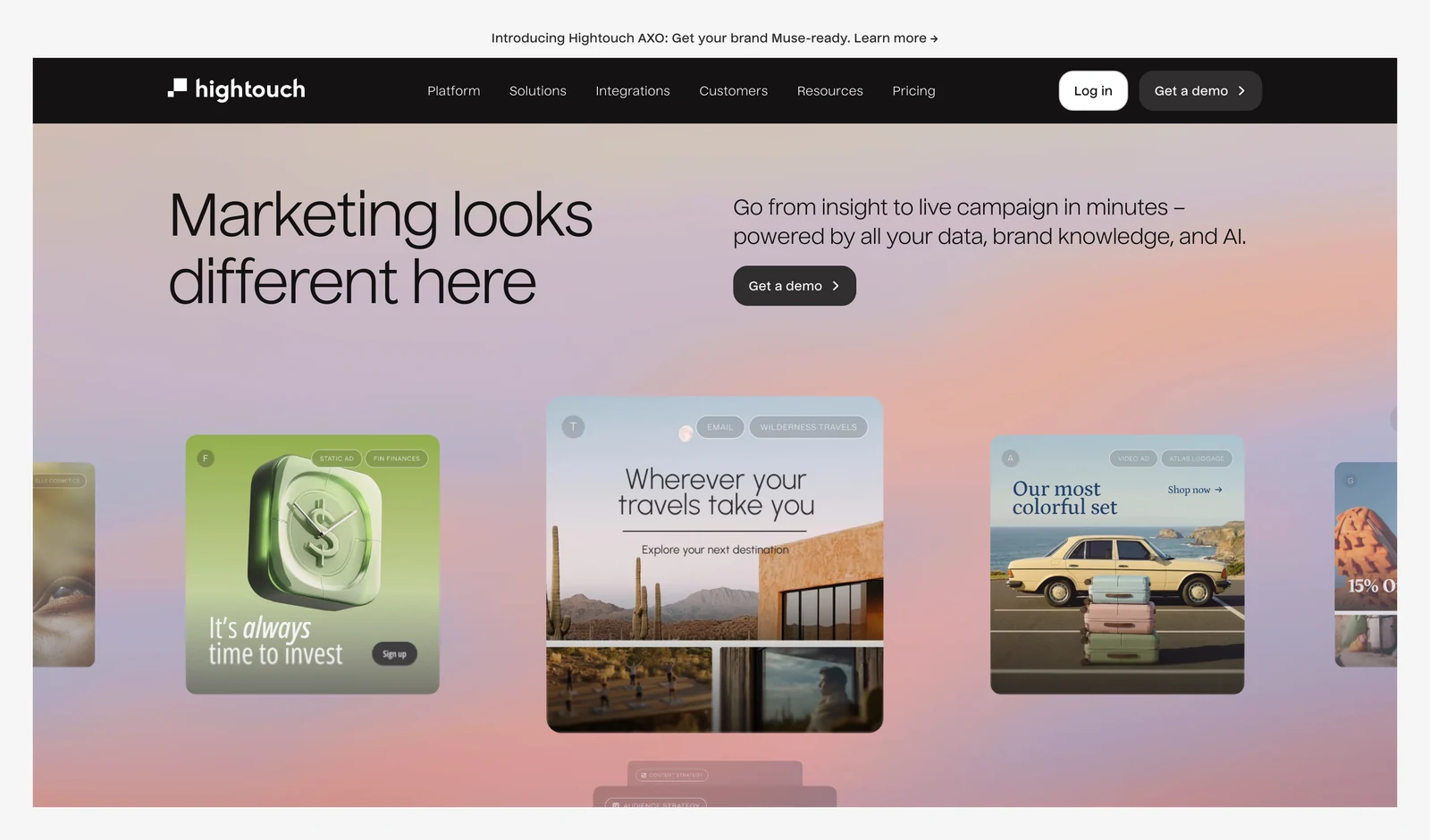 Hightouch home page showing its headline and main navigation
