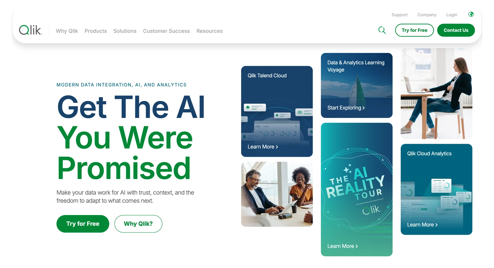Qlik Replicate / Qlik Talend Cloud home page showing its headline and main navigation