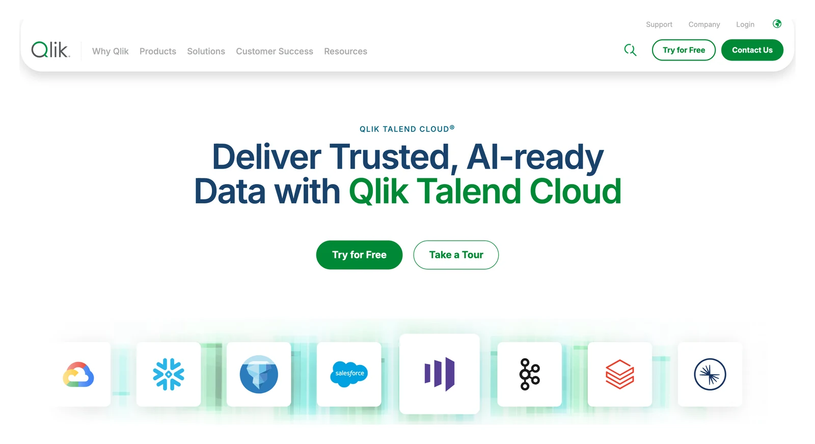 Qlik Talend Cloud home page showing its headline and main navigation