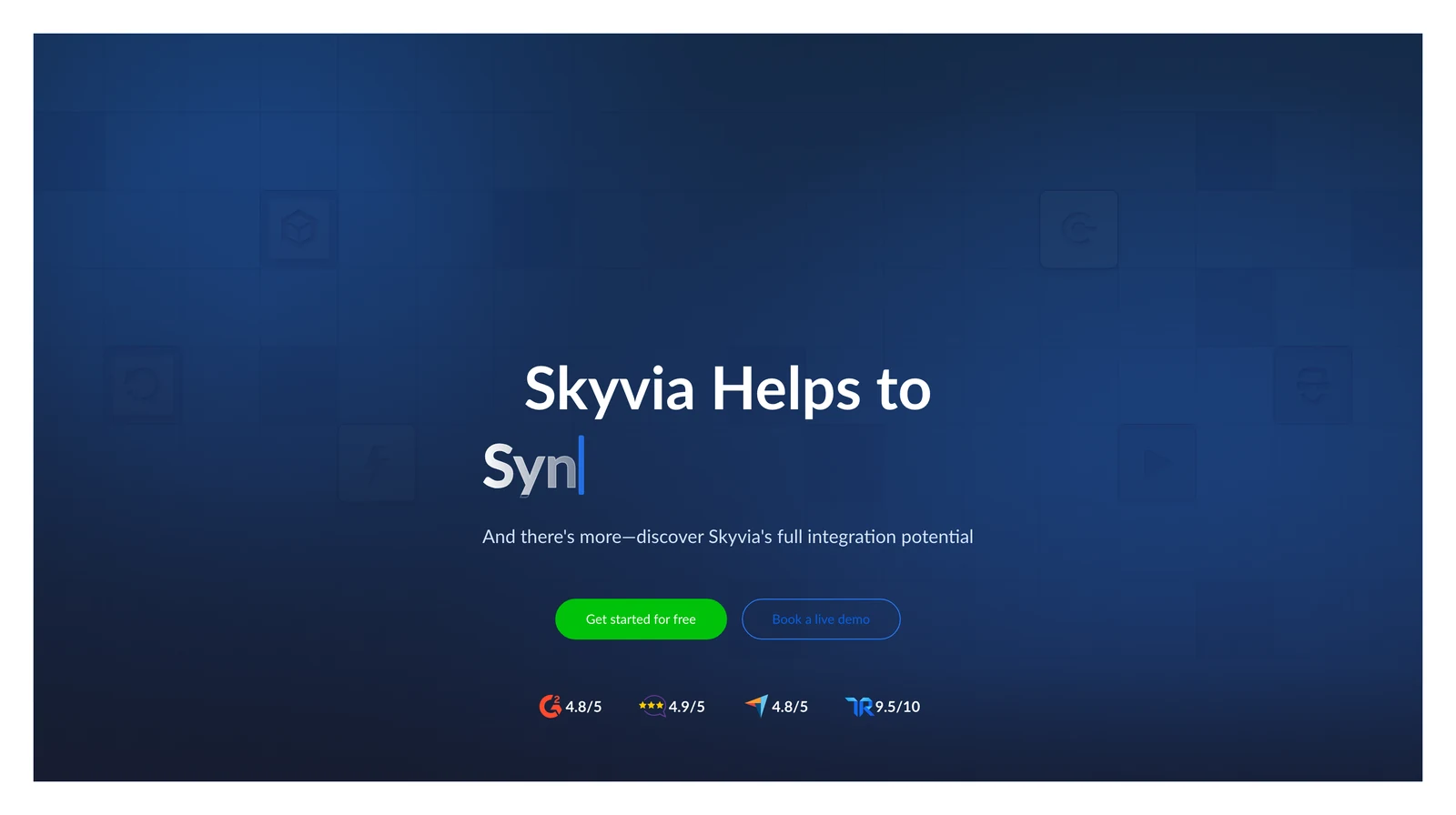 Skyvia home page showing its headline and main navigation