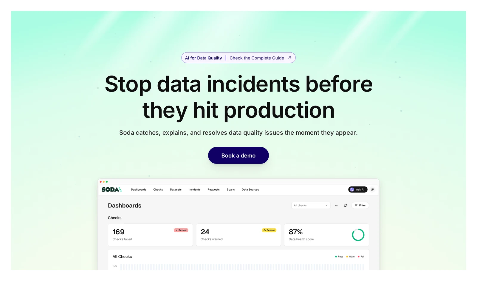Soda home page showing its headline and main navigation