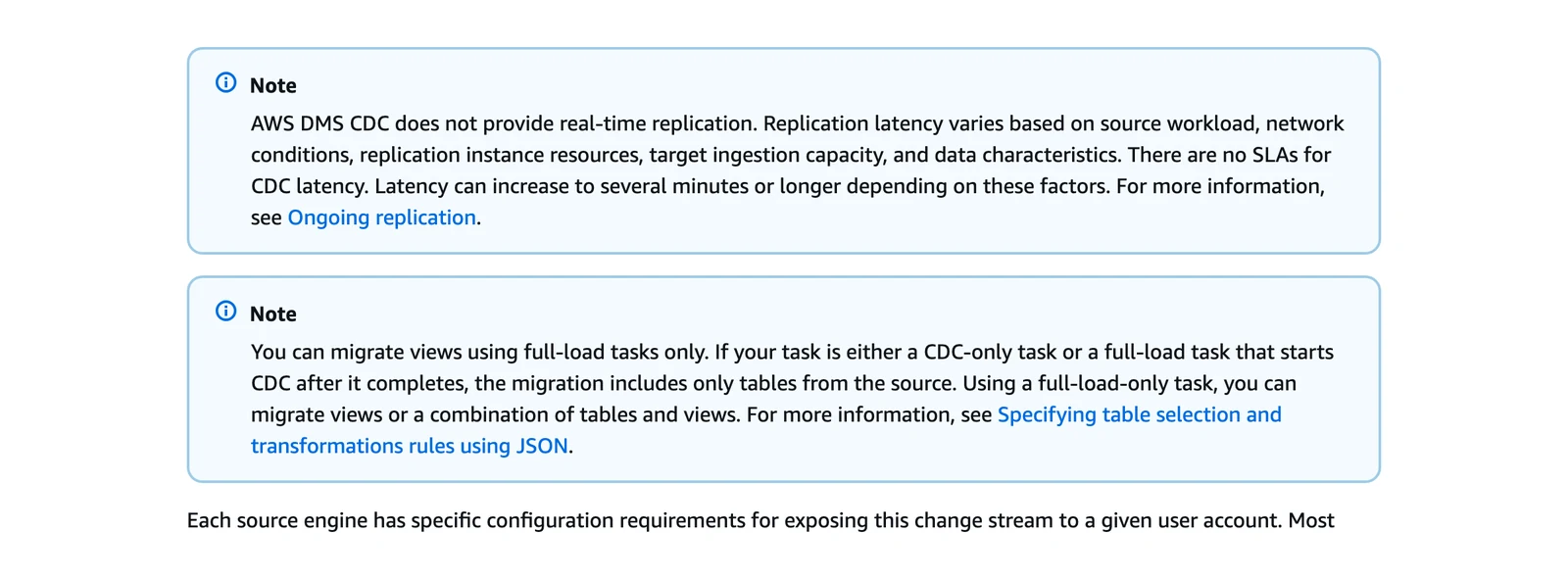 AWS DMS documentation note that CDC does not provide real-time replication and that there are no latency SLAs