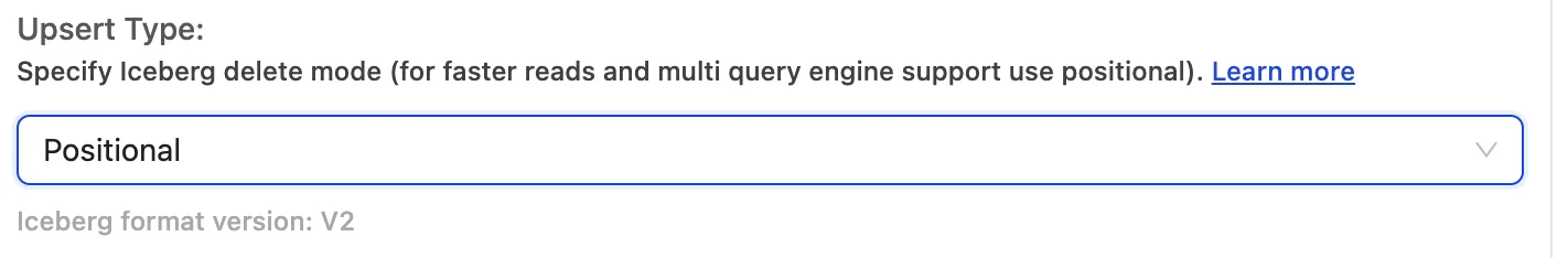 OLake Upsert Type dropdown with Positional selected