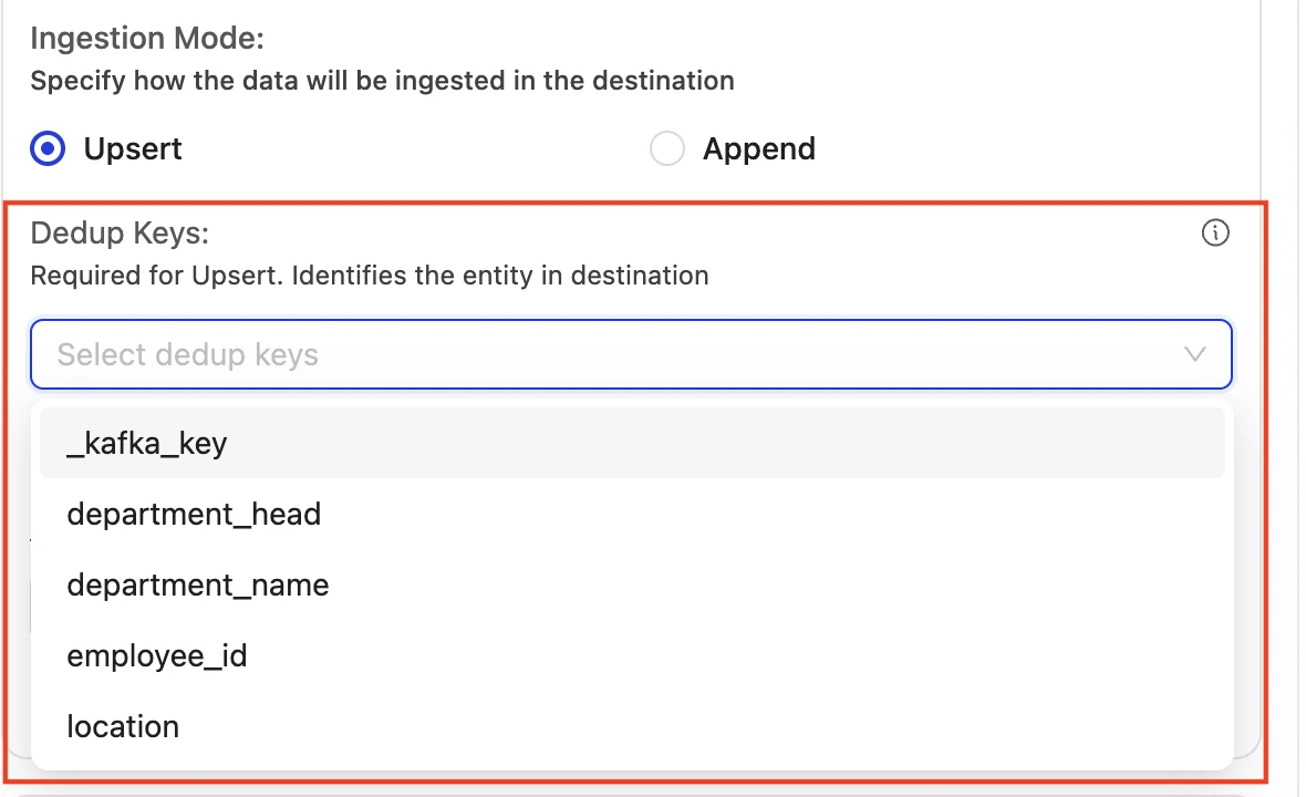 Dedupe key selection