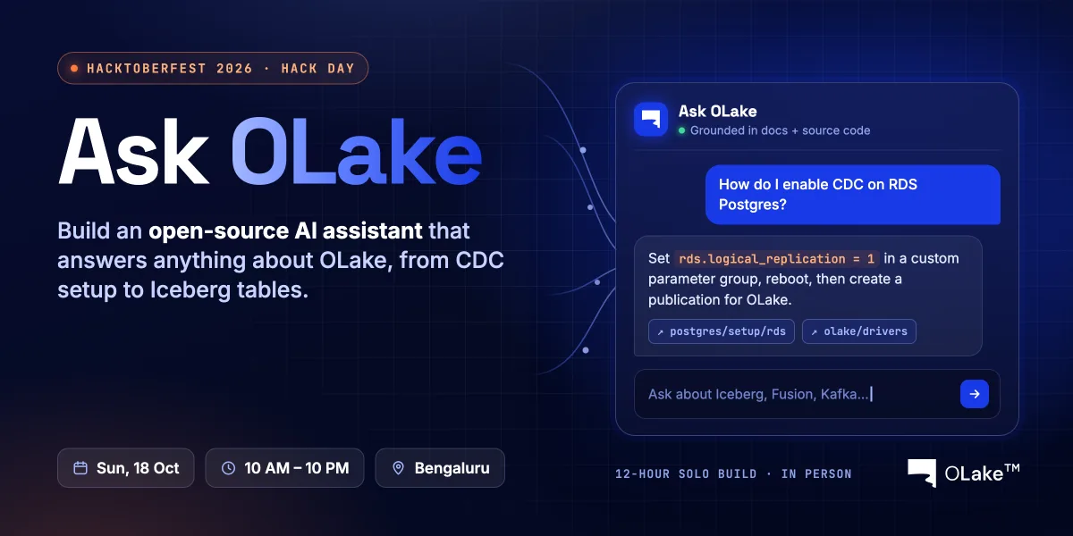 Hacktoberfest 2026 Hack Day: Ask OLake, build an open-source AI assistant for OLake
